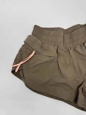Free People Olive Athletic Shorts with Pink Drawstring